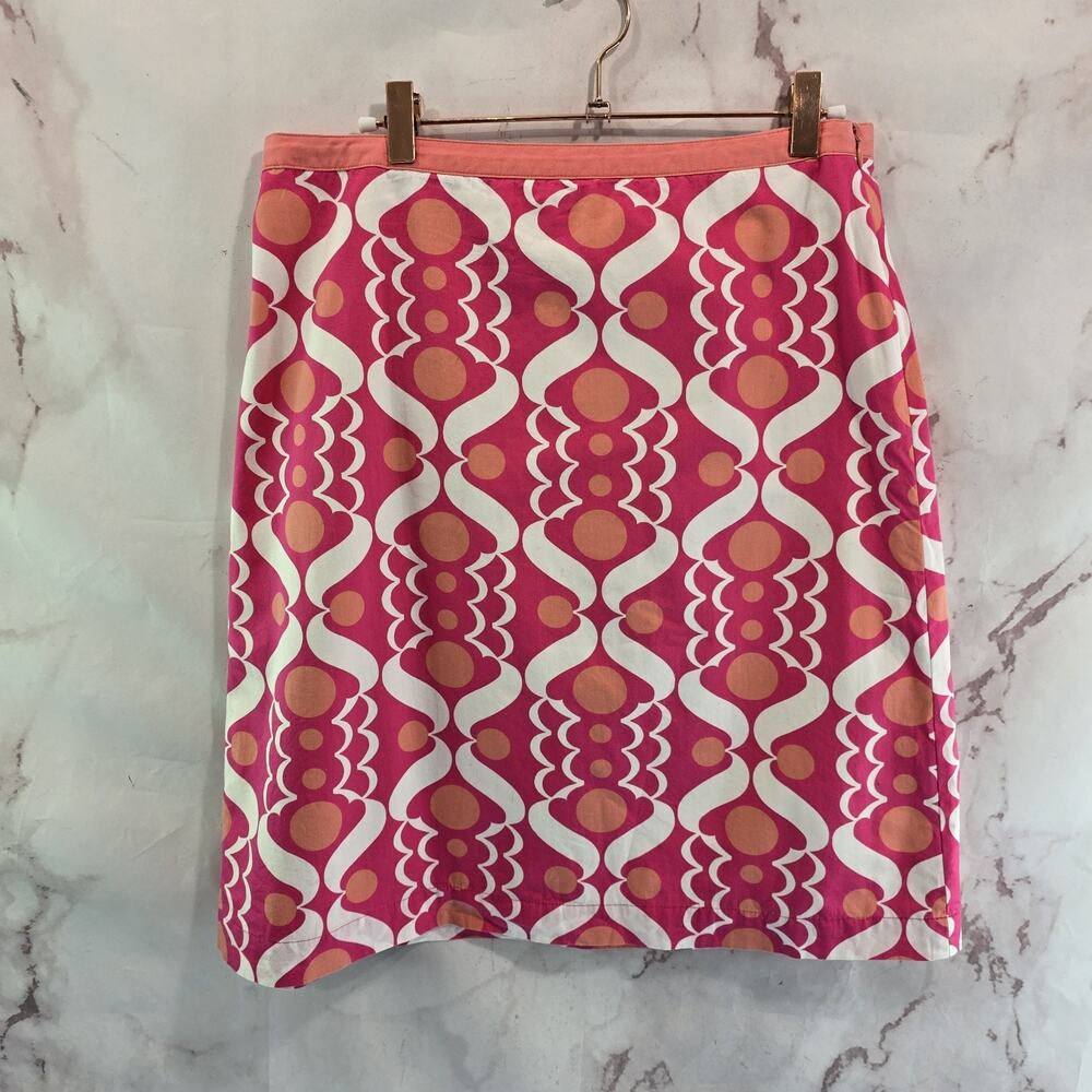 Boden Skirt Womens 8 R Pink White Cotton Pattern Martha Mod W6578 Pencil